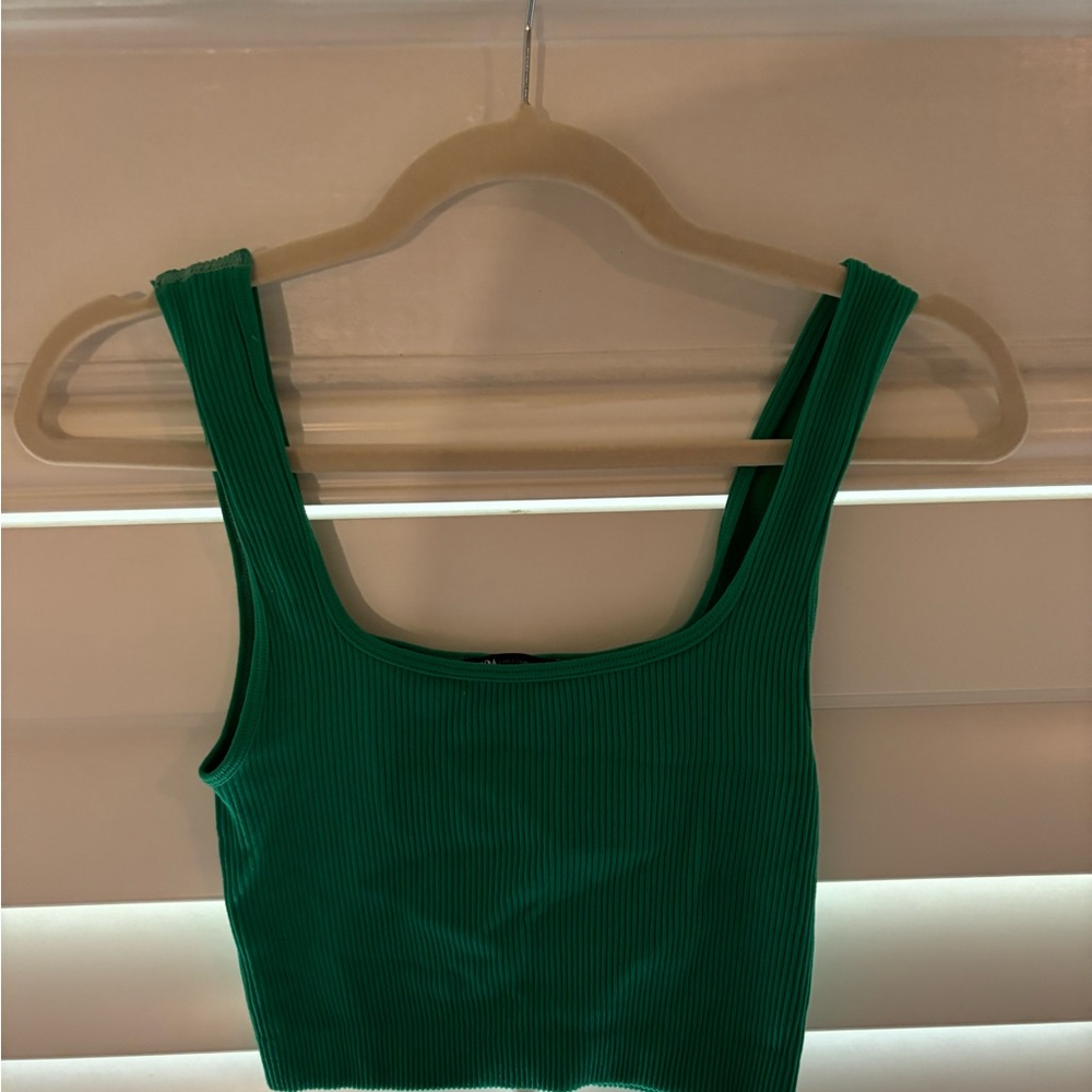 Zara Green Ribbed Tank Top